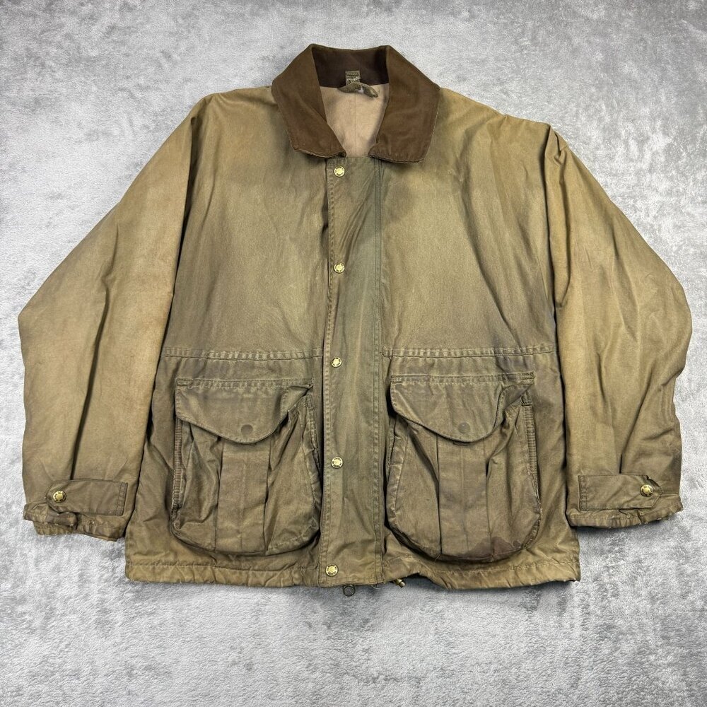 Vintage Filson Waxed Tin Cloth Chore Coat Field Jacket 1440N USA Distressed Sz L